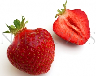 Cut strawberry fruit of the Honeoye variety